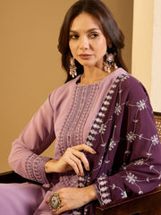 Ethnic Motifs Yoke Design Sequinned Straight Kurta With Palazzos & Dupatta