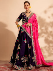 Purple Organza Embroidered Lehenga Choli