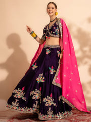 Purple Organza Embroidered Lehenga Choli