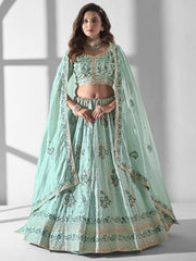 Firozi Multi Embroidered Wedding Festive Lehenga Choli