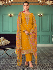 Yellow Multicoloured Embroidery Casual Salwar Kameez