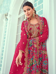 Magenta Multicoloured Embroidery Casual Salwar Kameez