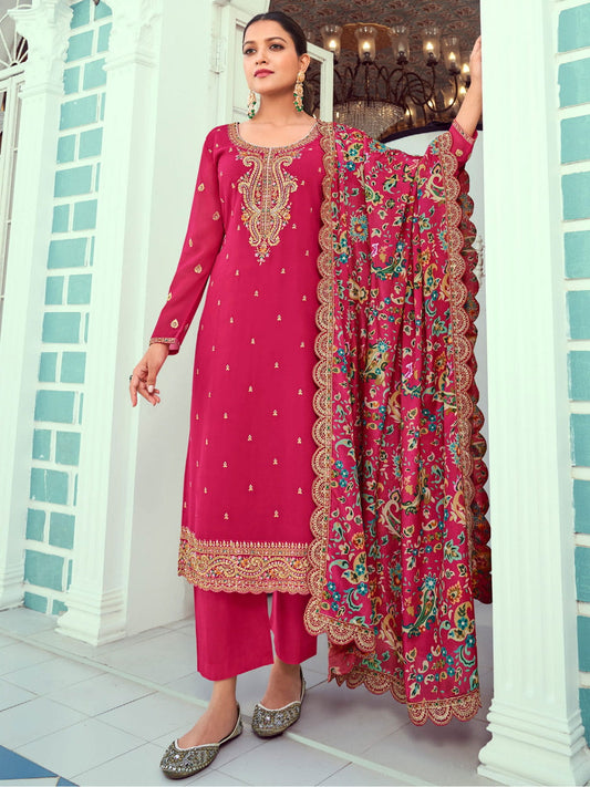 Magenta Multicoloured Embroidery Casual Salwar Kameez