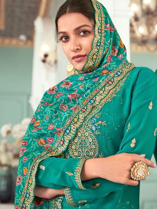 Turquoise Multicoloured Embroidery Casual Salwar Kameez