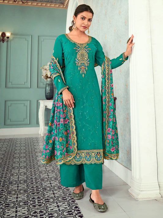 Turquoise Multicoloured Embroidery Casual Salwar Kameez