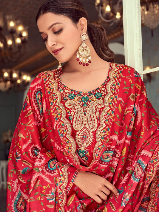 Red Multicoloured Embroidery Casual Salwar Kameez