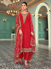 Red Multicoloured Embroidery Casual Salwar Kameez