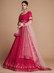 Pink Georgette Embroidered Lehenga Choli