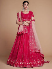 Pink Georgette Embroidered Lehenga Choli