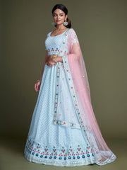 Sky Blue Georgette Embroidered Lehenga Choli