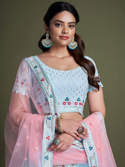 Sky Blue Georgette Embroidered Lehenga Choli