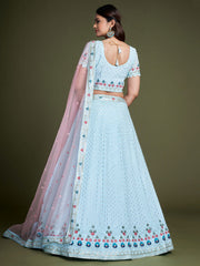 Sky Blue Georgette Embroidered Lehenga Choli