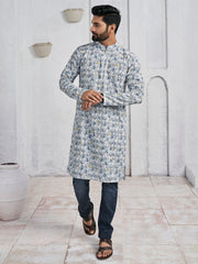 Geometric Embroidered Chikankari Mandarin Collar Pure Cotton Straight Kurta