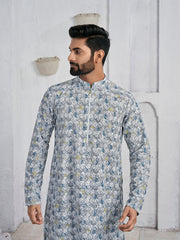 Geometric Embroidered Chikankari Mandarin Collar Pure Cotton Straight Kurta