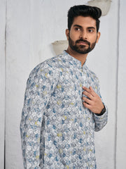 Geometric Embroidered Chikankari Mandarin Collar Pure Cotton Straight Kurta