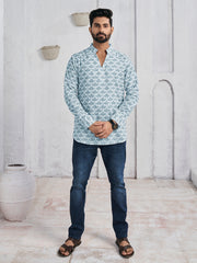 Ethnic Motifs Embroidered Chikankari Mandarin Collar Pure Cotton Straight Kurta