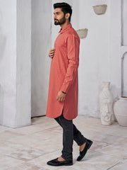 Ethnic Motifs Woven Design Shirt Collar Straight Kurta