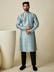 Ethnic Motifs Printed Sequinned Mandarin Collar Straight Kurta