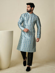 Ethnic Motifs Printed Sequinned Mandarin Collar Straight Kurta