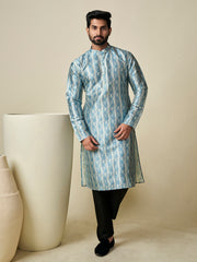 Ethnic Motifs Printed Sequinned Mandarin Collar Straight Kurta