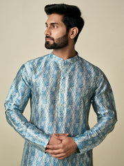 Ethnic Motifs Printed Sequinned Mandarin Collar Straight Kurta