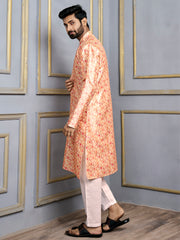 Ethnic Motifs Printed Sequinned Mandarin Collar Straight Kurta