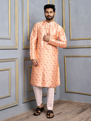 Ethnic Motifs Printed Sequinned Mandarin Collar Straight Kurta