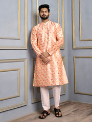 Ethnic Motifs Printed Sequinned Mandarin Collar Straight Kurta