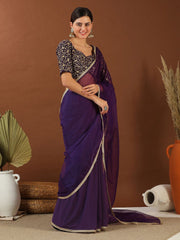 Purple Zari Organza Saree