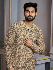 Floral Printed Mandarin Collar Jute Silk Straight Kurta