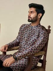 Ethnic Motifs Printed Mandarin Collar Straight Kurta