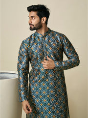 Geometric Printed Sequinned Mandarin Collar Straight Kurta