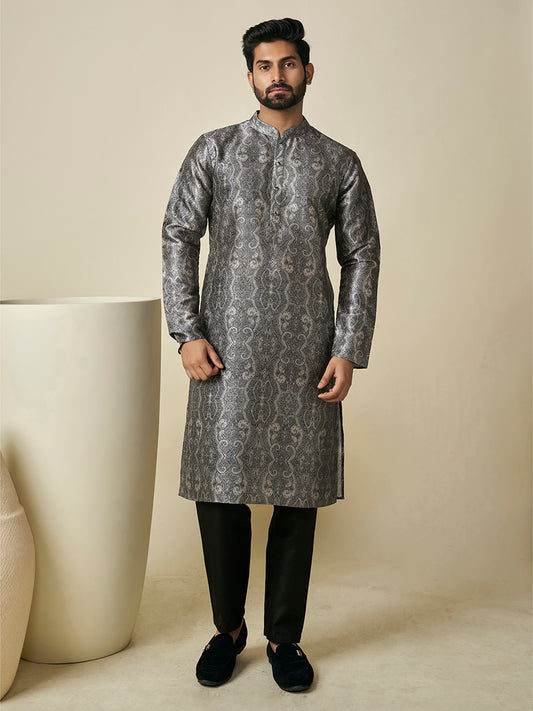 Floral Printed Mandarin Collar Straight Kurta