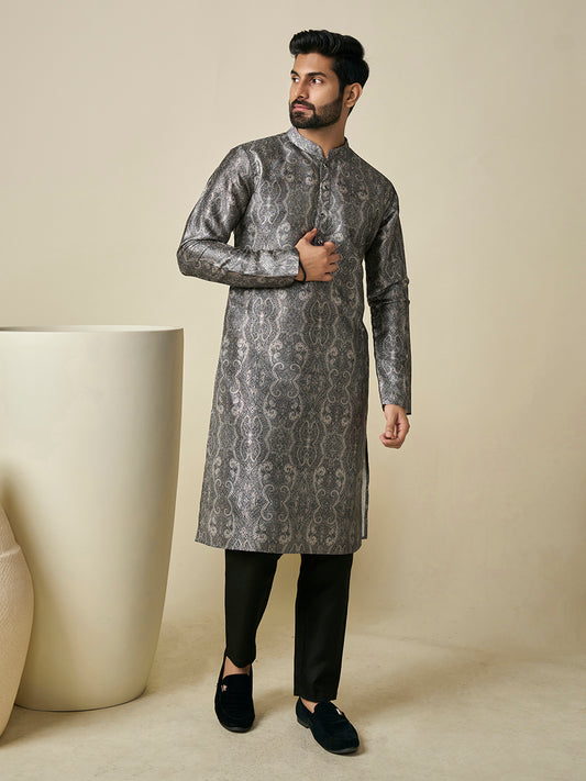 Floral Printed Mandarin Collar Straight Kurta