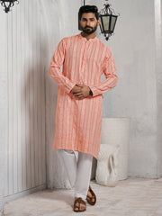 Striped Mandarin Collar Cotton Jacquard Straight Kurta