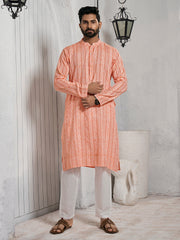 Striped Mandarin Collar Cotton Jacquard Straight Kurta