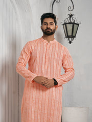 Striped Mandarin Collar Cotton Jacquard Straight Kurta