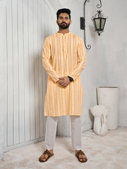 Striped Mandarin Collar Cotton Jacquard Straight Kurta