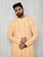 Striped Mandarin Collar Cotton Jacquard Straight Kurta