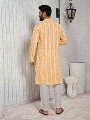 Striped Mandarin Collar Cotton Jacquard Straight Kurta