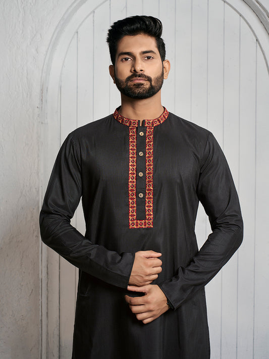 Floral Yoke Design Mandarin Collar Straight Kurta