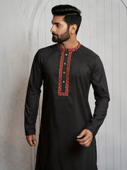 Floral Yoke Design Mandarin Collar Straight Kurta