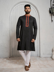 Floral Yoke Design Mandarin Collar Straight Kurta