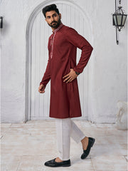 Ethnic Motifs Yoke Design Mandarin Collar Straight Kurta