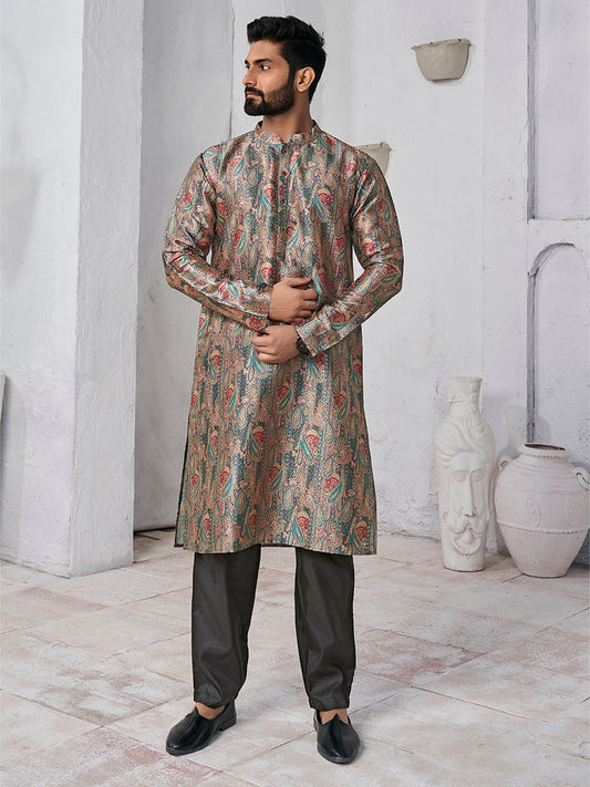 Floral Printed Mandarin Collar Straight Kurta