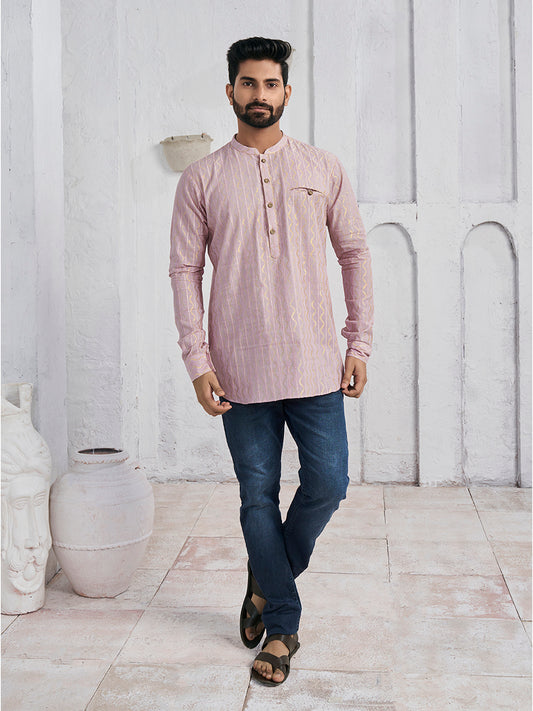 Woven Designed Band Collar Cotton Jacquard Straight Kurta