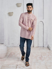 Woven Designed Band Collar Cotton Jacquard Straight Kurta