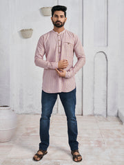 Woven Designed Band Collar Cotton Jacquard Straight Kurta