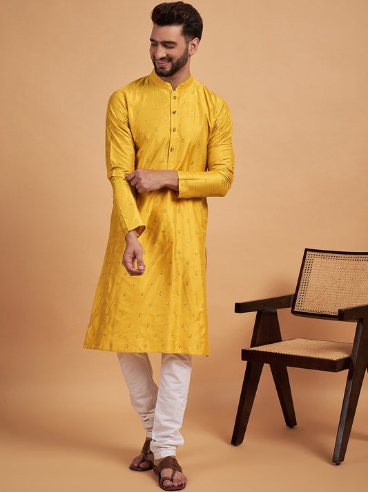 Floral Embroidered Mandarin Collar Straight Kurta