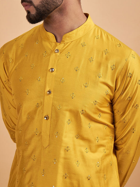 Floral Embroidered Mandarin Collar Straight Kurta